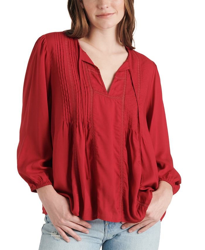 Lucky Brand Women's Pleated V-Neck Knit Top