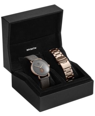 MVMT - Men's Revolver Bronze Age Revolver Gray Leather Strap Watch Set 41mm