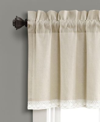 Lush Decor Linen Lace Valance Curtain Single 52"W x 18"L +2" Dark Linen - Lace Valance - Kitchen Valances For Windows - Vintage Bathroom Curtains