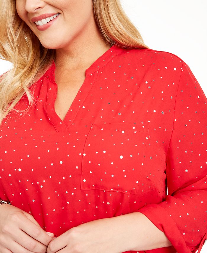 NY Collection Plus Size Metallic-Printed Utility Blouse - Macy's