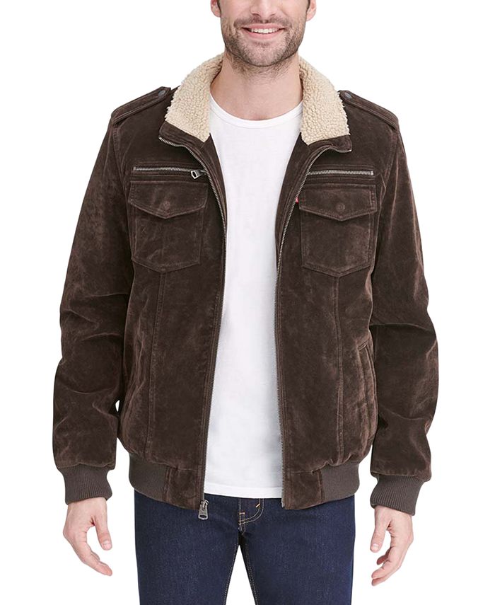 Levi's Men's Faux Suede Collar Aviator Bomber Jacket with Sherpa Lining ...