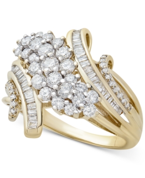 image of Diamond Cluster By-Pass Statement Ring (1 ct. t.w.) in 10k Gold