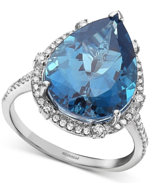 image of Effy London Blue Topaz (9-1/10 ct. t.w.) & Diamond (1/3 ct. t.w.) Pear Statement Ring in 14k White Gold