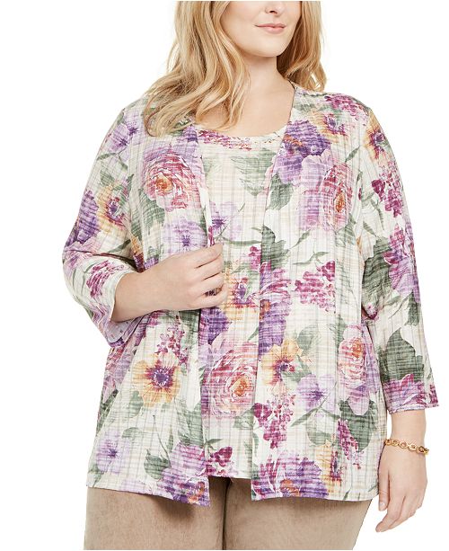 Alfred Dunner Plus Size Loire Valley Printed Layered Look Top