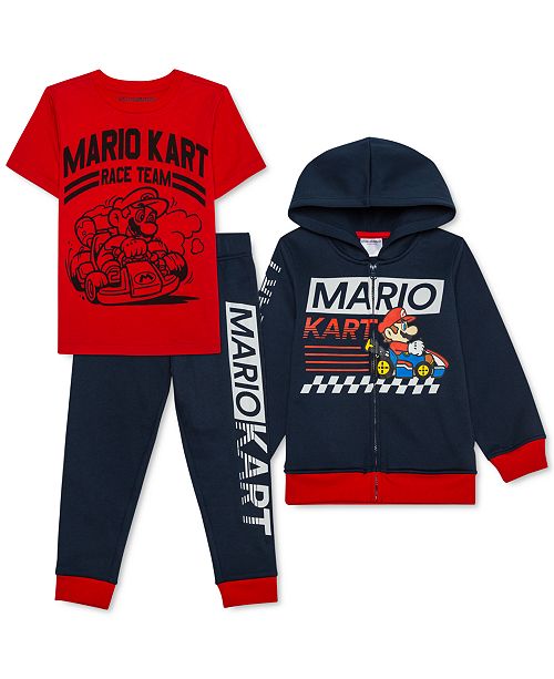 Nintendo Little Boys 3 Pc Mario Kart Hoodie T Shirt Joggers Set