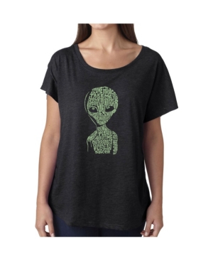 image of La Pop Art Women-s Dolman Cut Word Art Shirt - Alien