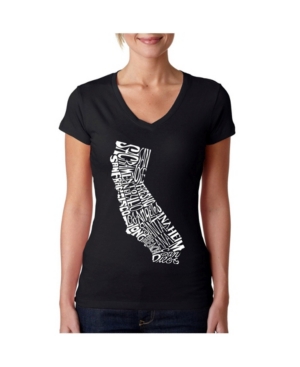 image of La Pop Art Women-s Word Art V-Neck T-Shirt - California State