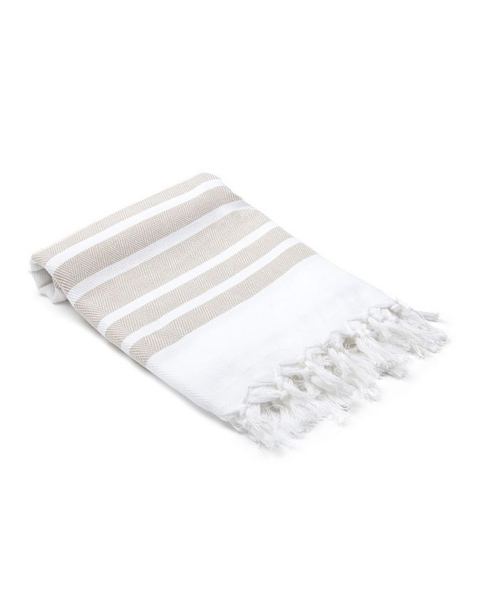 Hand Towels: Turkish Cotton Hand Towel Peshtemals - Olive and Linen