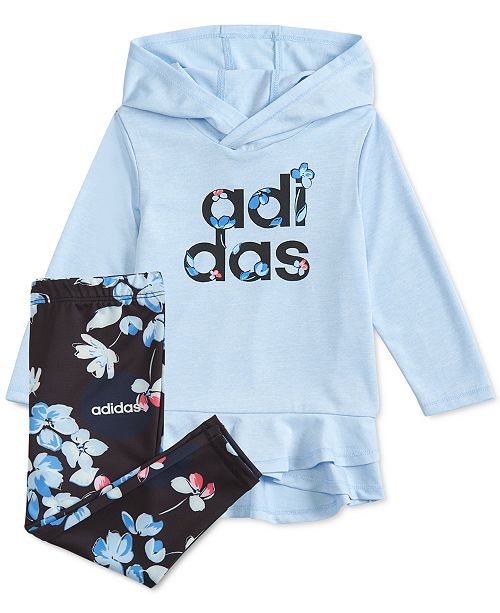 Adidas Baby Girls 2 Pc Peplum Hoodie Top Floral Print Leggings