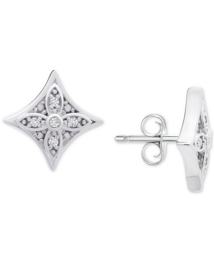 Macy's Diamond Star Stud Earrings (1/10 ct. t.w.) in Sterling Silver ...