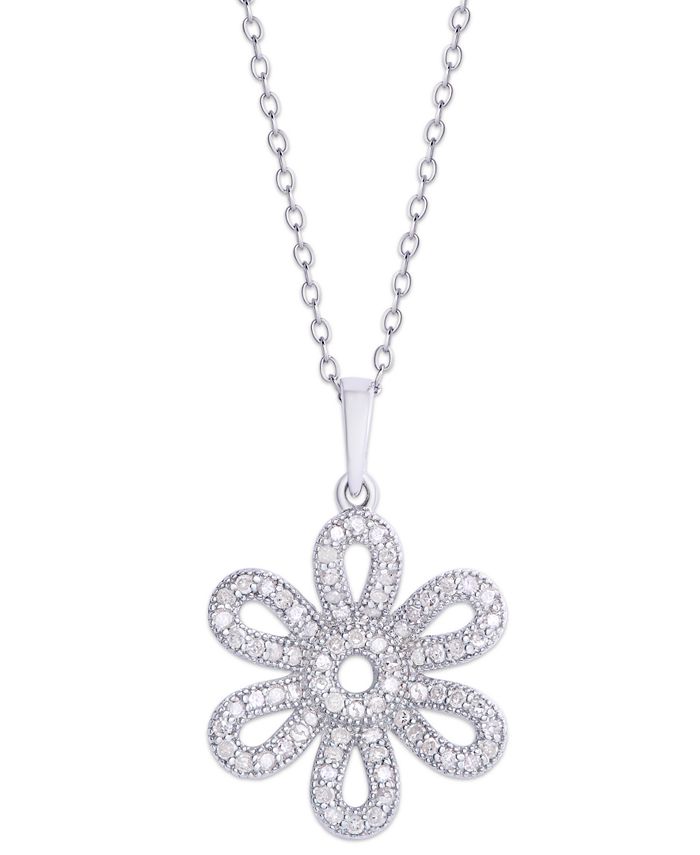 Macy's - Diamond 3/8 ct. t.w. Flower Pendant Necklace in Sterling Silver