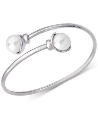 Majorica - Sterling Silver Imitation Pearl Bangle Bracelet