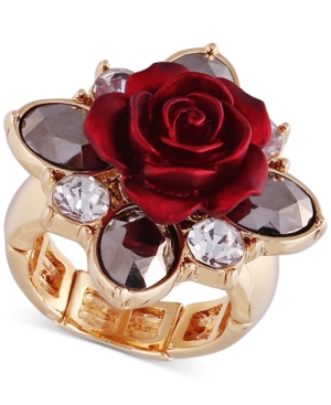 image of Guess Two-Tone Crystal & Rose Stretch Ring