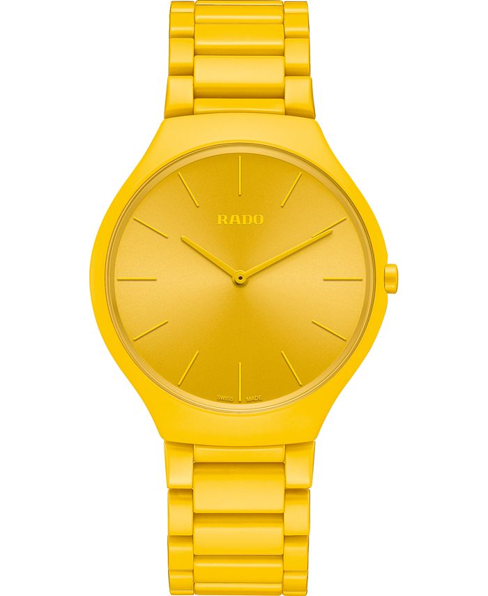 Rado - Unisex Swiss True Thinline Les Couleurs Le Corbusier Yellow High-Tech Ceramic Bracelet Watch 39mm