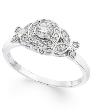 image of Diamond Floral Halo Engagement Ring (1/3 ct. t.w.) in 14k White Gold