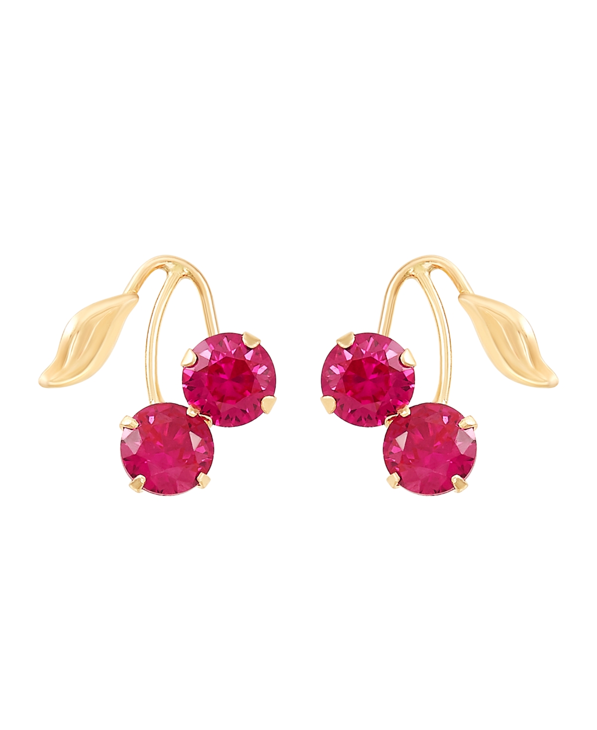 Macy's Lab-grown Ruby (1-1/3 Ct. T.w.) Button Cherry Leaf Earrings In 10k Yellow Gold In Ruby