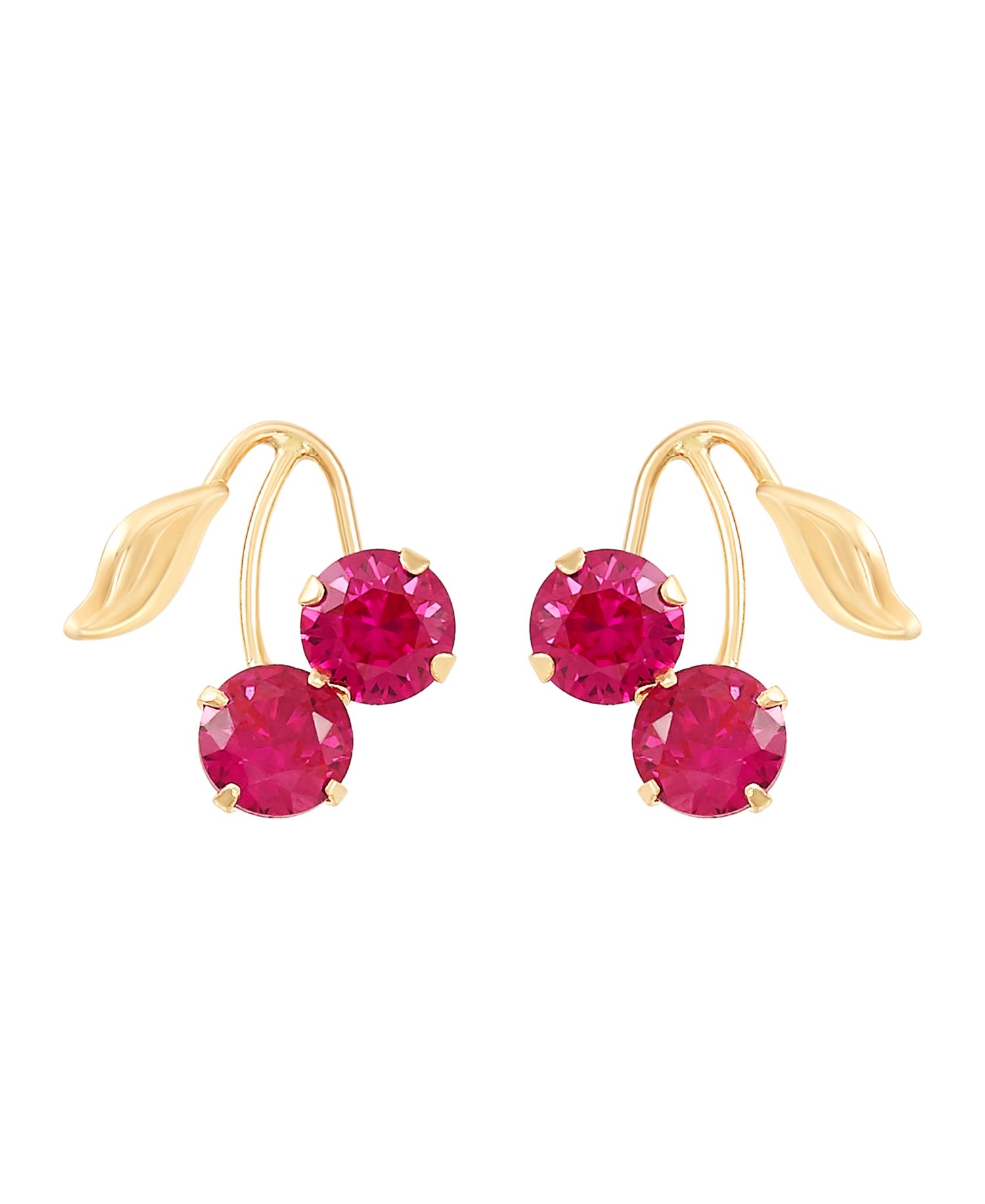 Lab-Grown Ruby (1-1/3 ct. t.w.) Button Cherry Leaf Earrings in 10k Yellow Gold
