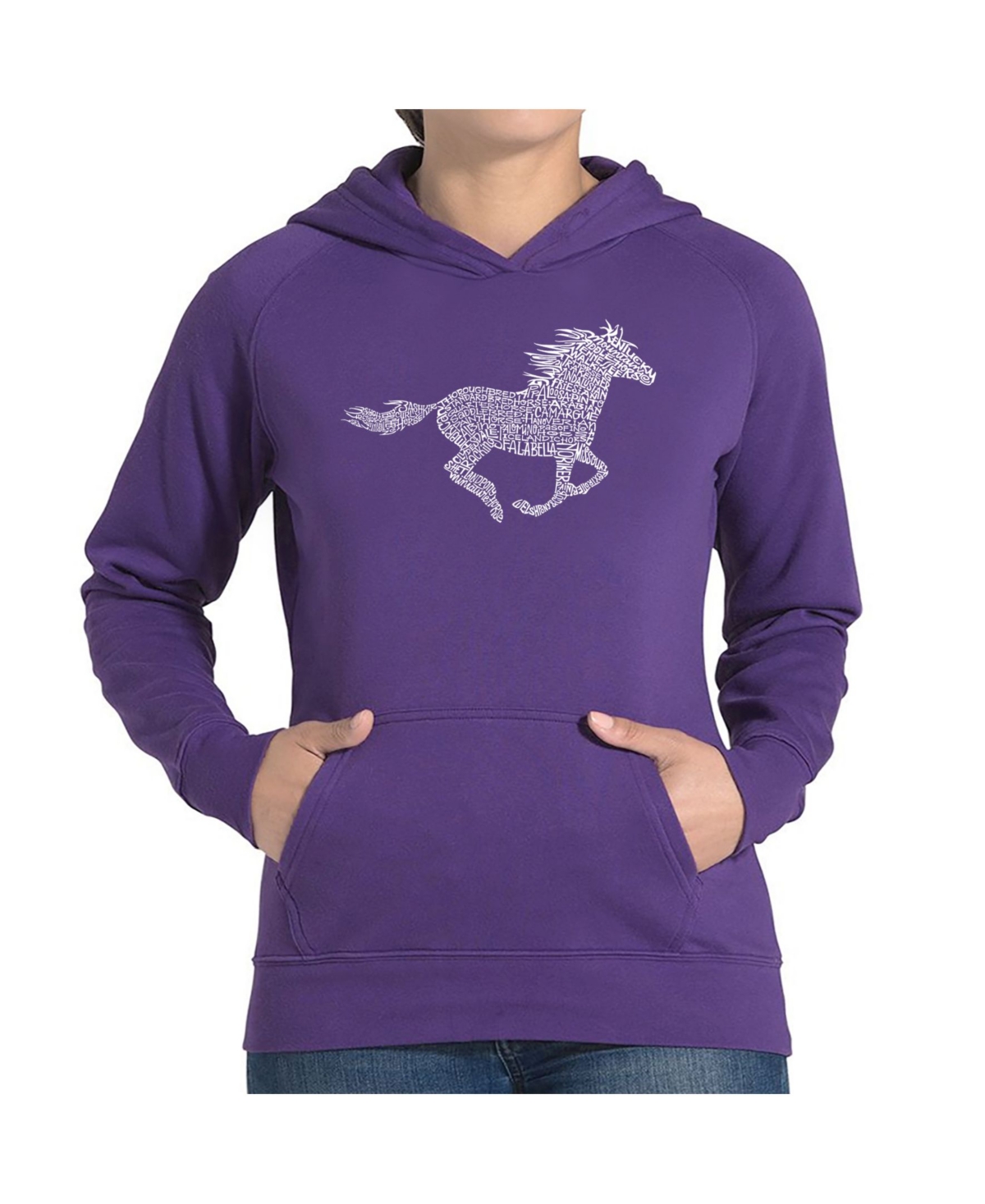 La Pop Art Women's Word Art Hooded Sweatshirt -Horse Breeds