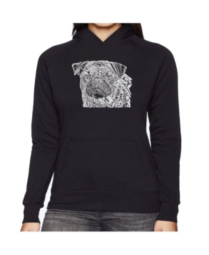 image of La Pop Art Women-s Word Art Hooded Sweatshirt - Pug Face