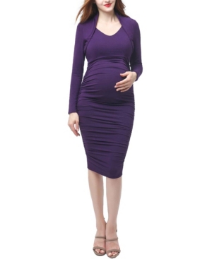 Kimi & Kai Viola Maternity Shawl Collar Midi Dress In Purple | ModeSens