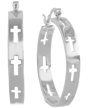 image of Essentials Medium Cut-Out Cross Hoop Earrings in Fine Silver-Plate, 1.48