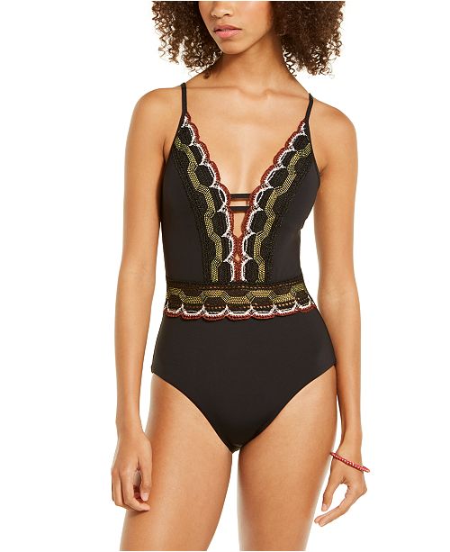 Becca East Wind Solid Plunge One Piece Swimsuit Reviews Swimwear Women Macy S