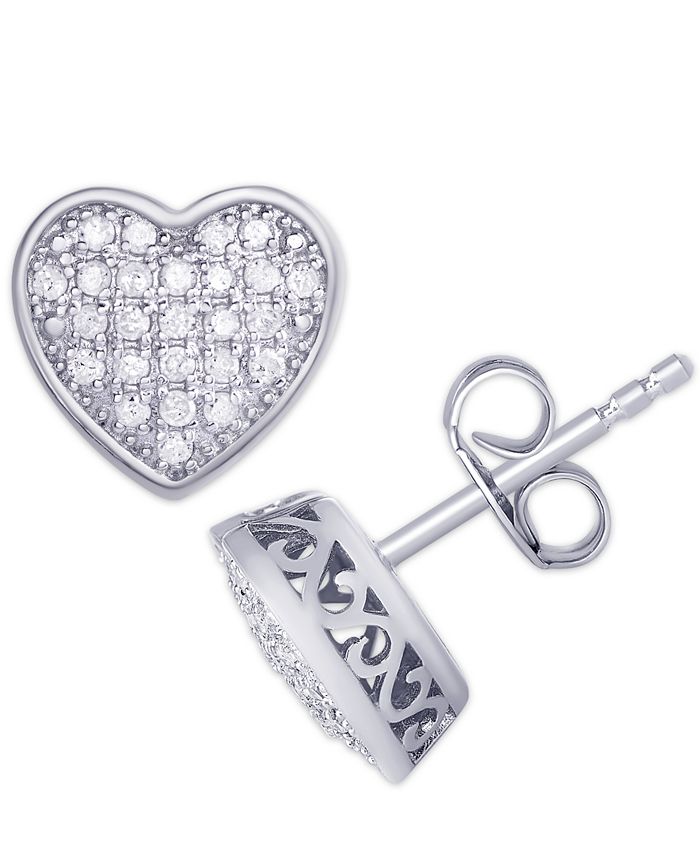 Macy's Diamond 1/4 ct. t.w. Pave Heart Stud Earrings in Sterling Silver