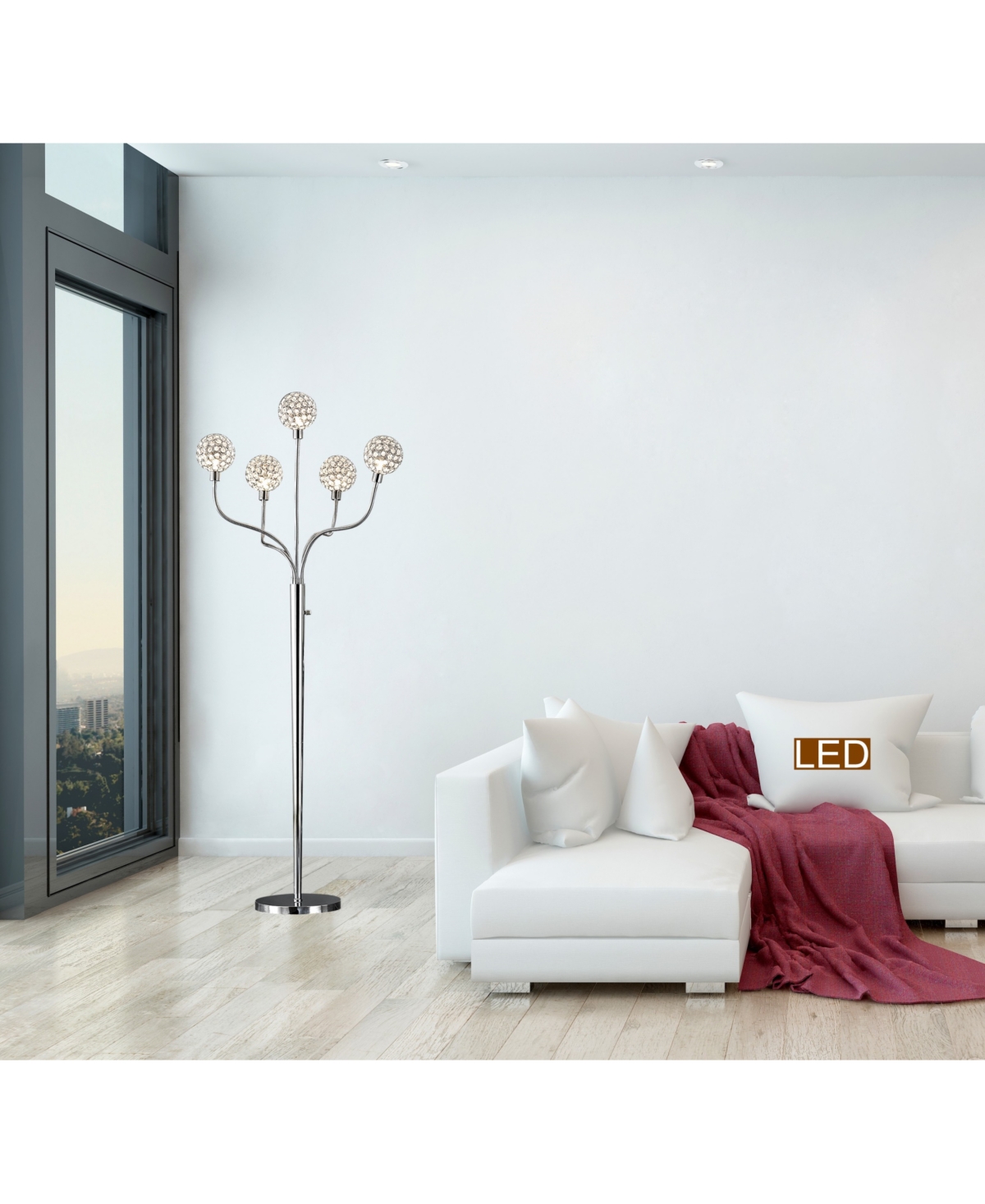 Artiva Usa Soho H Led Modern 5-Light Crystal Balls Floor Lamp with Dimmer