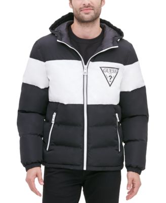 guess men's hooded puffer coat