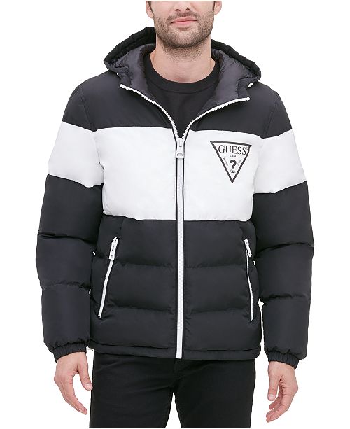 Guess Men S Colorblock Hooded Puffer Jacket Reviews Macy S