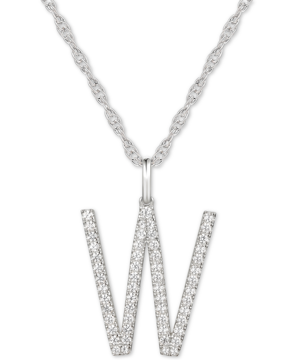 Diamond Initial Pendant Necklace (1/6 to 1/3 ct. t.w.) in 14k White- W