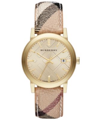Burberry Watch, Women's Swiss Haymarket Strap 38mm BU9026 - Watches ...