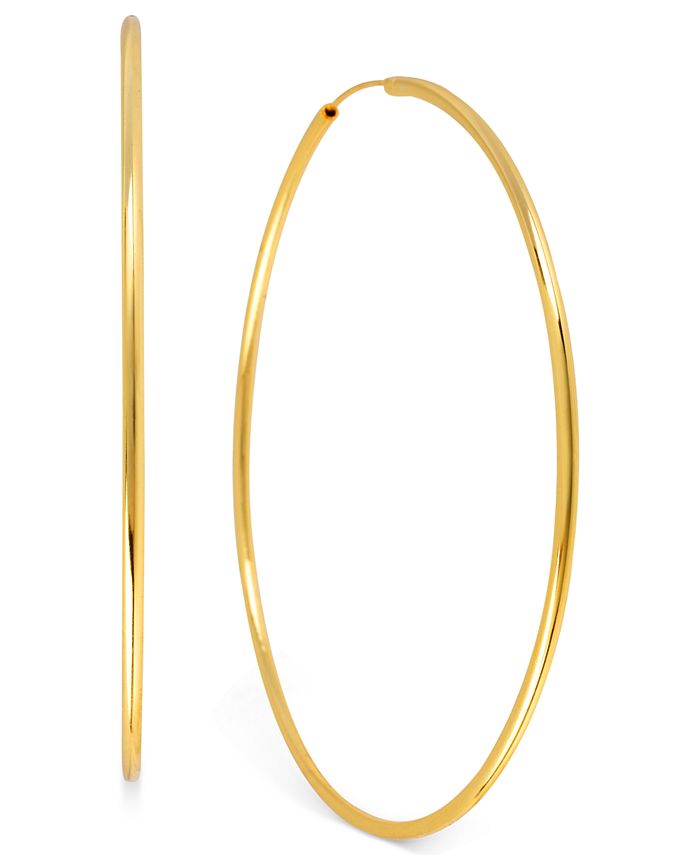 Hint of Gold - 14k Gold-Plated Brass Earrings, 70mm Endless Hoop Earrings