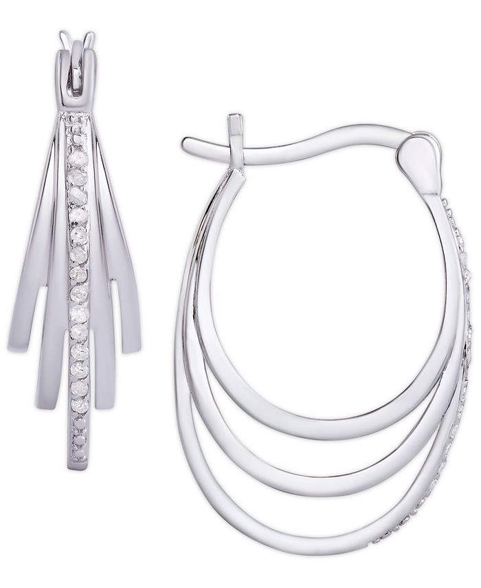 Macy's - Diamond (1/10 ct. t.w.) Multi Row Hoop Earrings in Sterling Silver