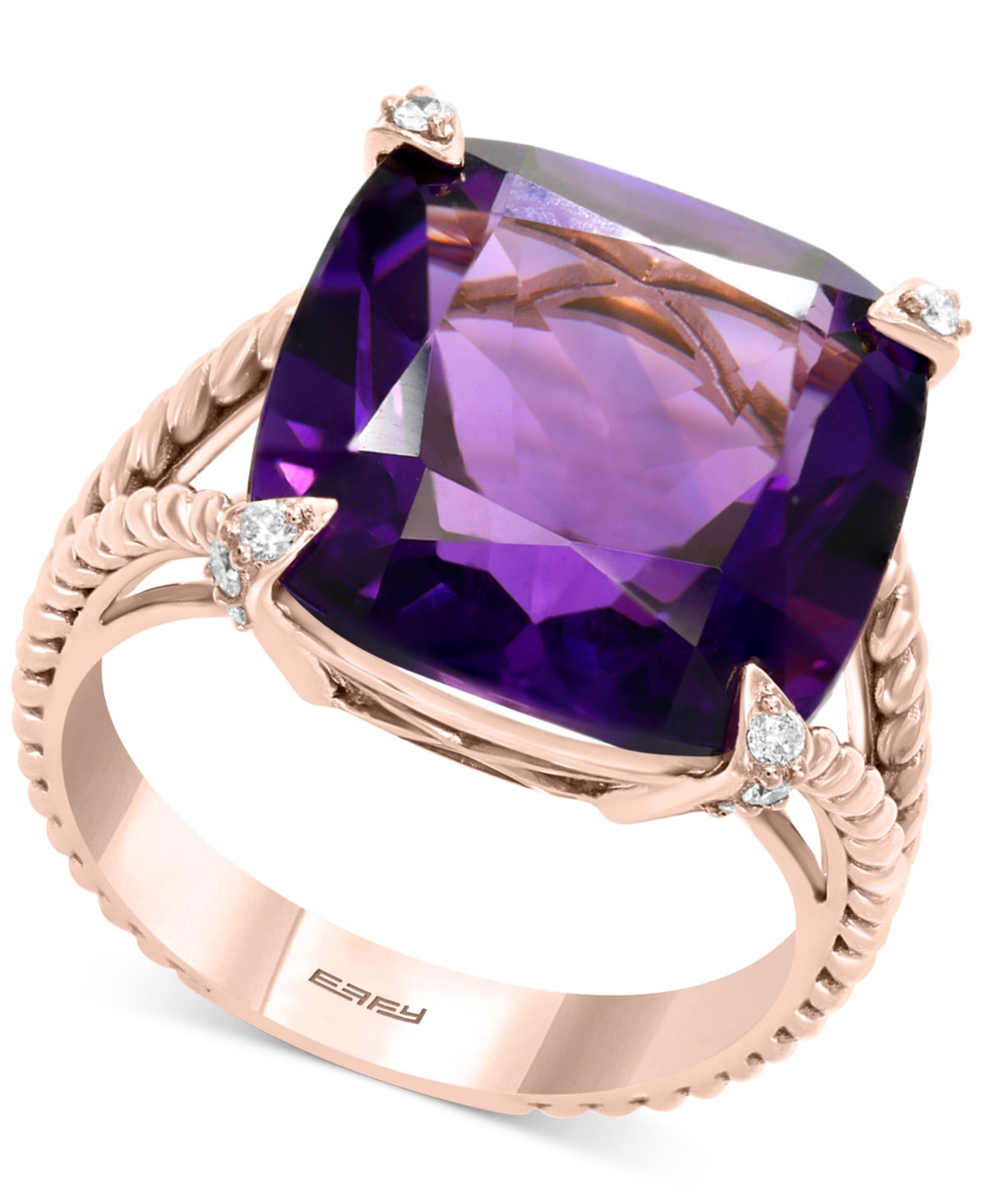 Effy Collection Effy Amethyst (10-3/4 ct. t.w.) & Diamond (1/10 ct. t.w.) Statement Ring in 14k Rose Gold