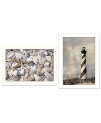 Cape Hatteras Lighthouse and Sea Shells Collection By Lori Deiter, Printed Wall Art, Ready to hang, White Frame, 20" x 14"