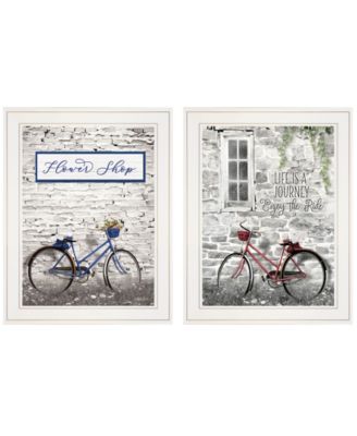 Romantic Bicycles 2-Piece Vignette by Lori Deiter, White Frame, 15" x 19"