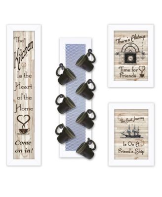Kitchen Collection VII 4-Piece Vignette with 7-Peg Mug Rack by Millwork Engineering, White Frame, 10" x 32"