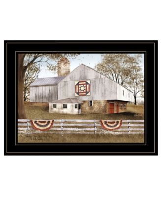 American Star Quilt Block Barn by Billy Jacobs, Ready to hang Framed Print, Black Frame, 19" x 15"