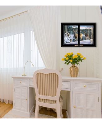 Trendy Décor 4U Morning View Deer by Kim Norlien, Ready to hang Framed Print, Black Window-Style Frame, 21" x 15"