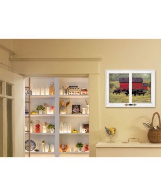 Trendy Décor 4U By the Red Barn Herd of Angus by Bonnie Mohr, Ready to hang Framed Print, White Window-Style Frame, 19" x 15"