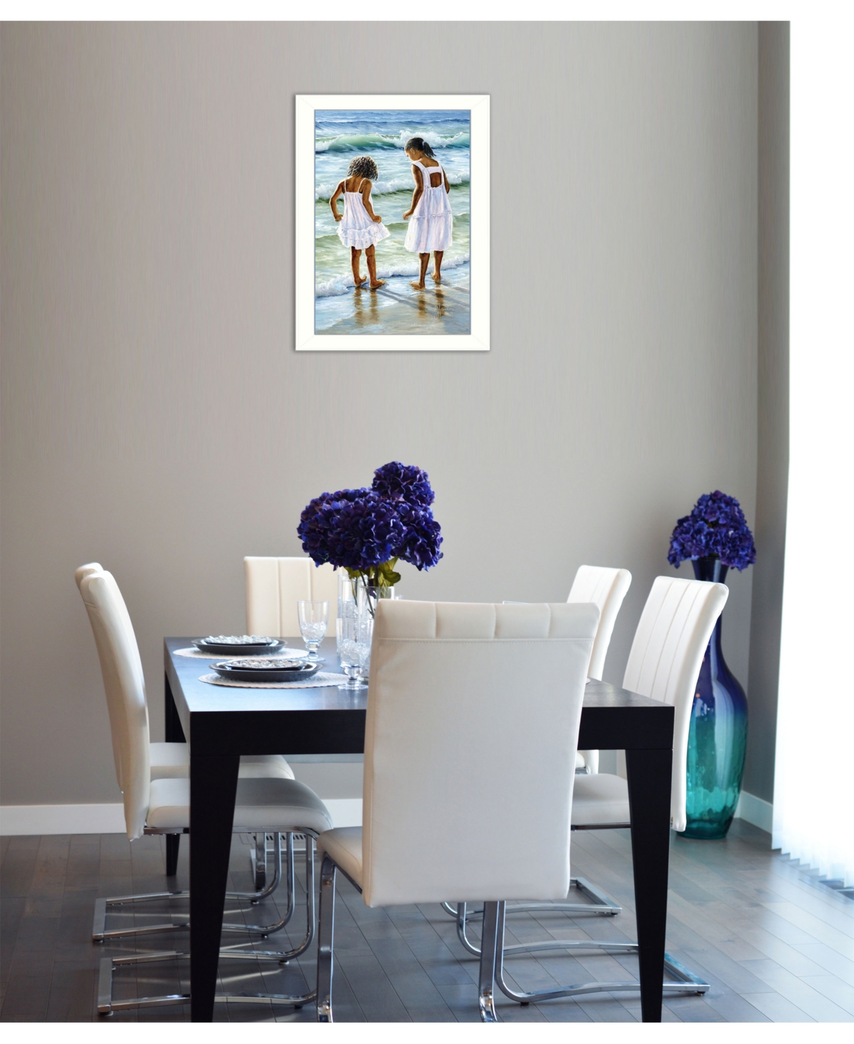 Trendy Decor 4U Two Girls at the Beach By Georgia Janisse, Printed Wall Art, Ready to hang, White Frame,