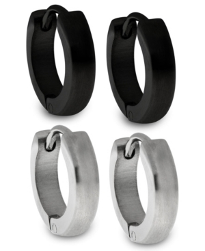 image of Sutton Stainless Steel and Black Huggie Earrings Set Of 2 Pairs