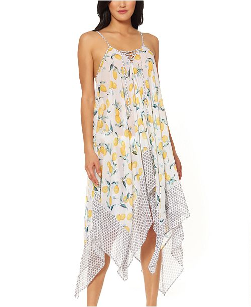 Jessica Simpson Nice Lemons Printed Lace Up Swim Cover Up Dress