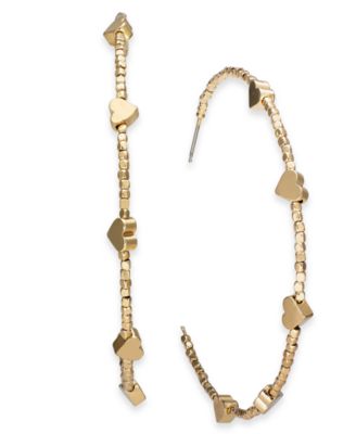 INC International Concepts - Gold-Tone Large Beaded Heart Hoop Earrings 2.25"