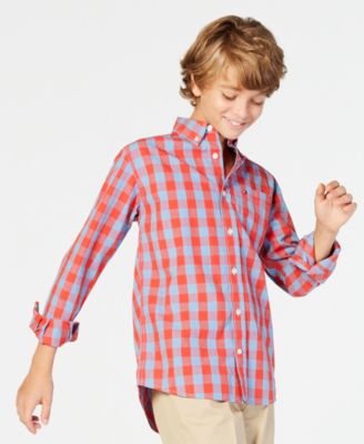 Tommy Hilfiger Big Boys Kirk Box-Plaid Button-Down Shirt - Macy's