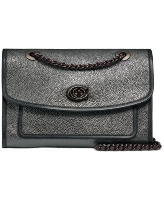 grey leather coach purse