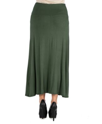 Women Elastic Waist Solid Color Maxi Skirt