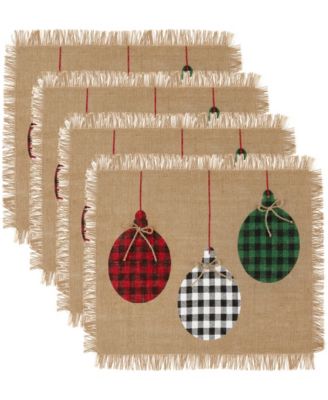 Elrene - Farmhouse Living Holiday Rustic Ornaments Burlap Placemat, Set of 4