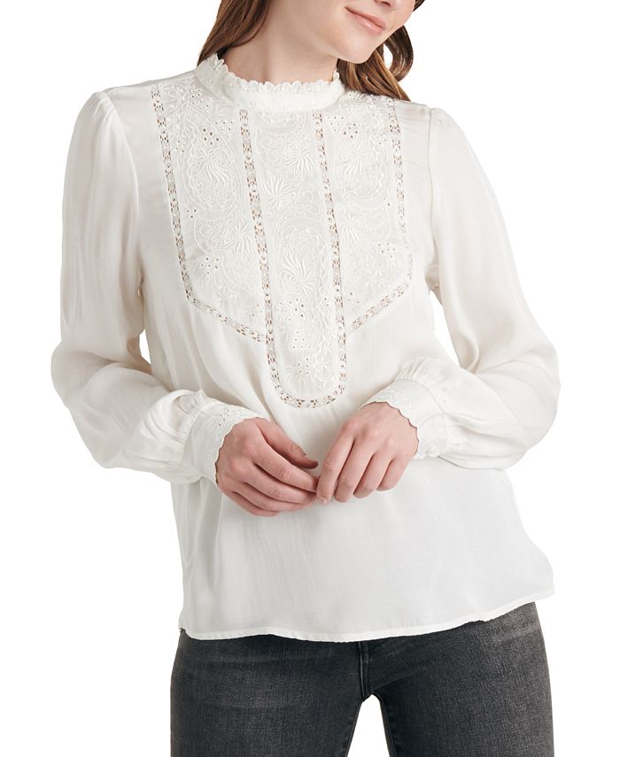 Lucky Brand Florence Embroidered Lace-Trim Top - Macy's